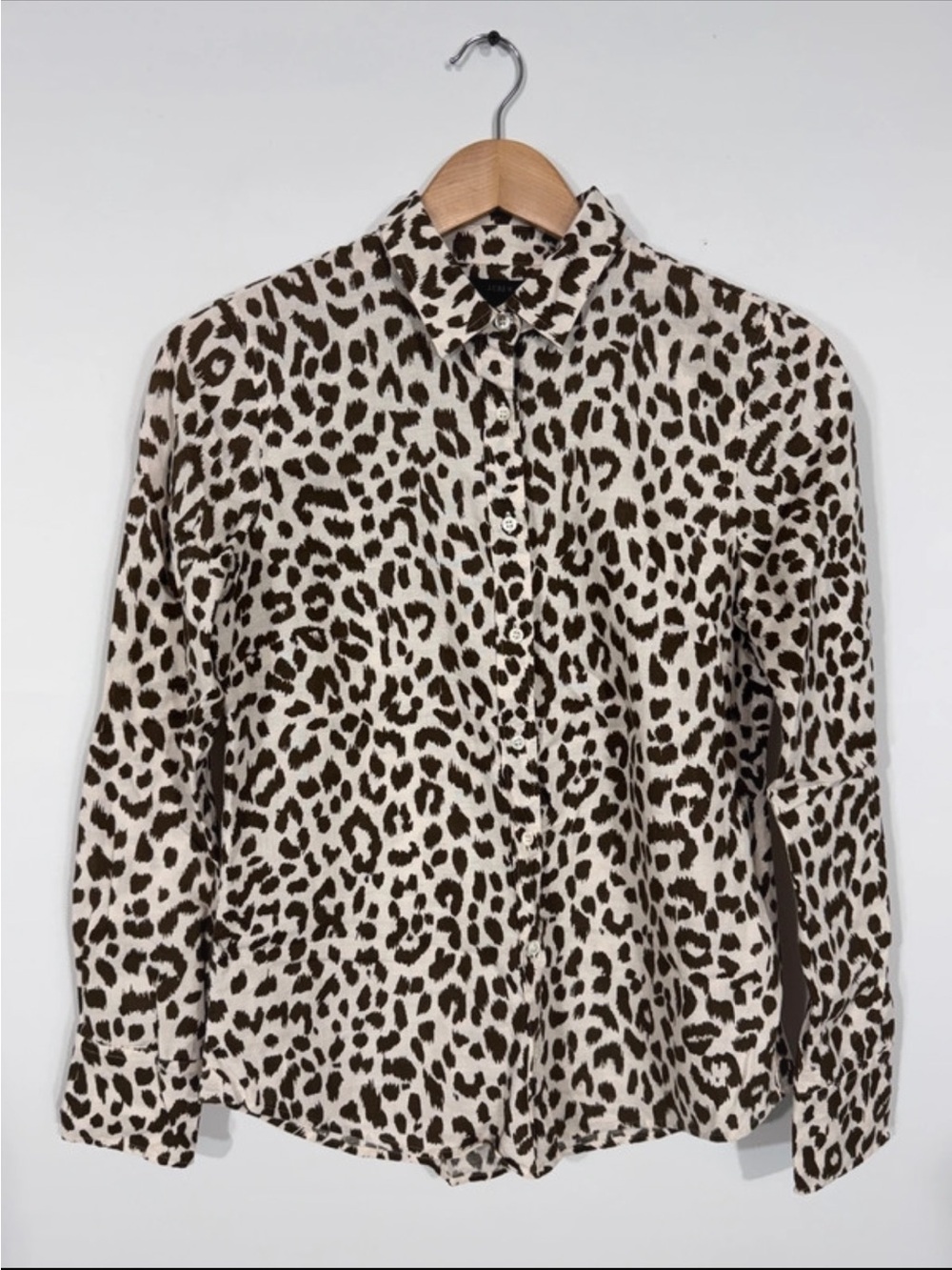 WSH18 {J. Crew} "Perfect Shirt Leopard Print" Linen Cotton Blend Button Down Top